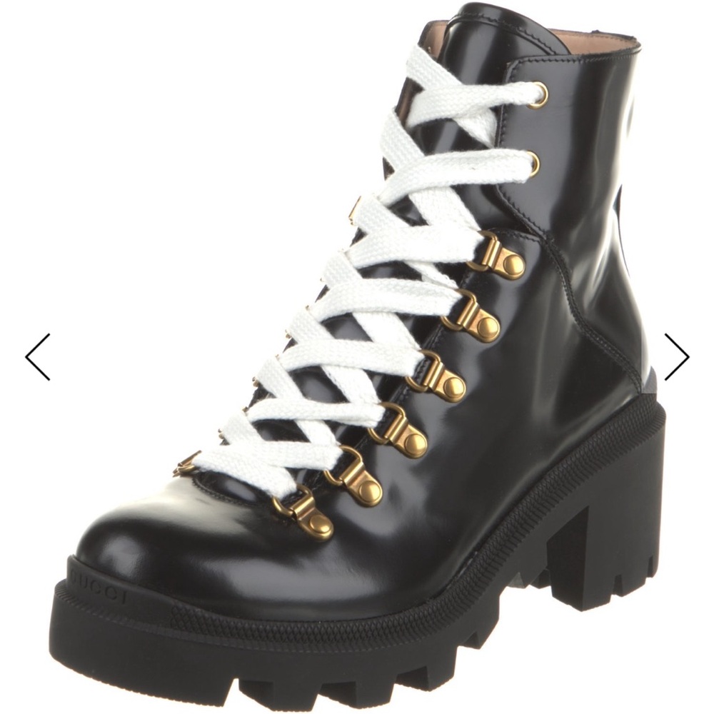 Gucci Black‎ Leather Lace-Up Boots 37 1/2